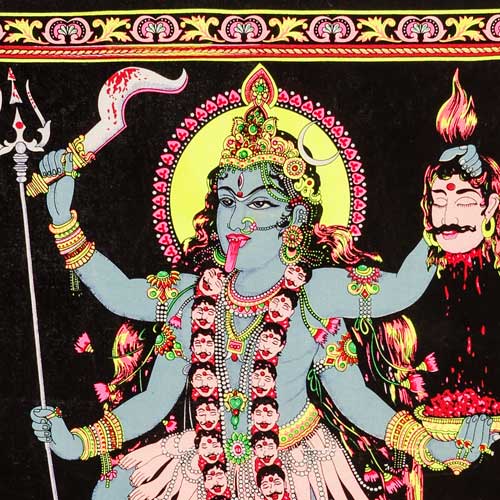 カーリー女神の壁掛け布バティック（ろうけつ染め） | ガネーシャ神と