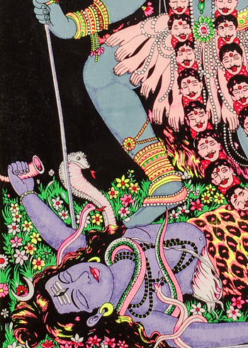 カーリー女神の壁掛け布バティック（ろうけつ染め） | ガネーシャ神と