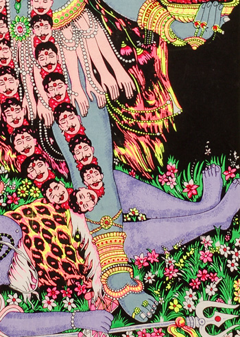 カーリー女神の壁掛け布バティック（ろうけつ染め） | ガネーシャ神と